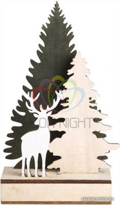 Деревянная фигурка с подсветкой Елочка с оленем 12-6-21,5 см