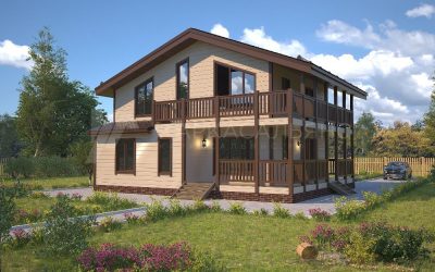 Каркасный Дом 10х12 м из бруса по проекту Сепия