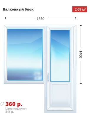 Балконный блок Rehau-Delight 1550х1400 дешево