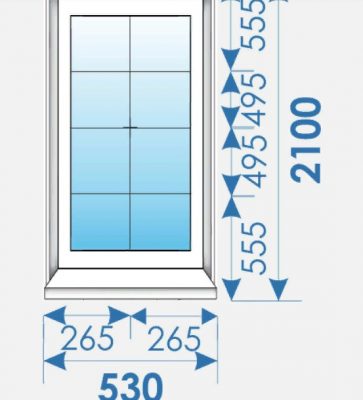 Окно Пвх 530х2100 дешево профиль Kbe 70